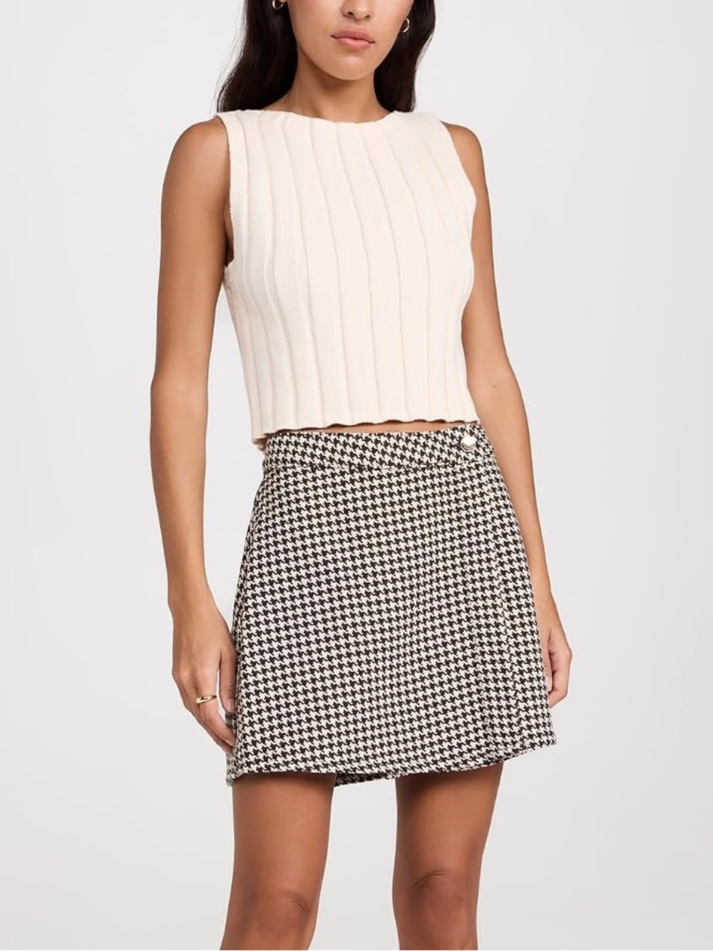 NWT DL1961 Andi Mini Wrap Skirt Women’s 24 Houndstooth Cream Brown Luxury